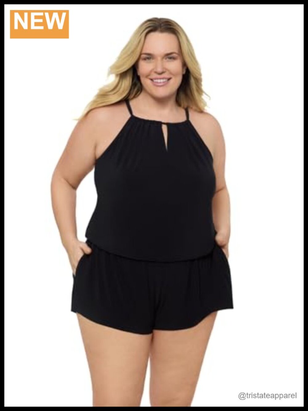 Women's Keyhole Blouson Slimming Swim Romper with Pocket
